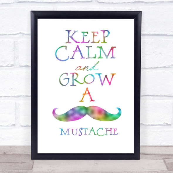 Mustache Keep Calm Rainbow Quote Print